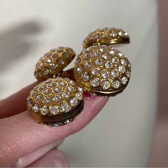 Vintage 80 90 Retro Gold Maximalism Rhinestone Oversized Clip Earrings - Picture 14 of 15